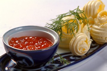 Red Caviar and Butter on Arab / Uzbek style plate