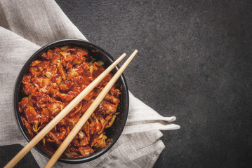 Asian cuisine. Fermented food. Traditional Korean dish: kimchi cabbage - sauerkraut with...