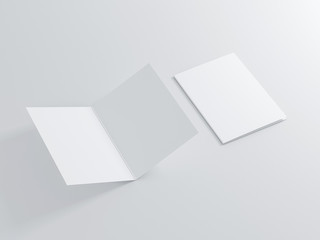 Opened and closed white leaflet or invitation Mockup, blank greeting card, 3d rendering