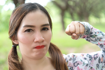 Portrait of asian woman make funny face,thailand people