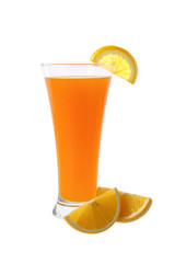 Orange Juice with piece of orange on glass