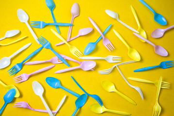 spoon and fork in top view summer concept