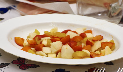 detail of fruit macedonia in a white plate