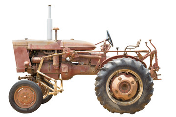 Fototapeta na wymiar The old Tractor on white background,farmer,farm