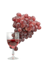 Red wine with fresh grape on white background,party