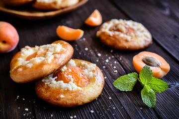 Baked apricot pies topped with streusel