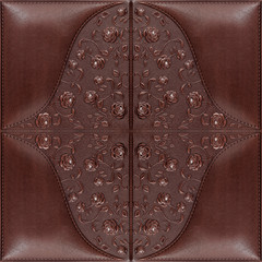 Leather tile with volume drawing.