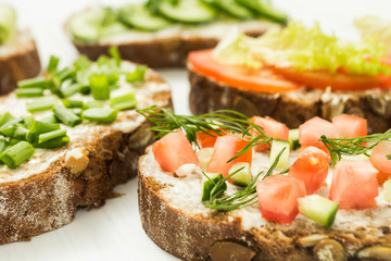 Homemade sandwiches. Low carbohydrate diet of organic products. Healthy breakfast concept.