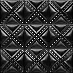 Leather tile with volume drawing, black.