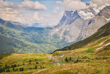 Fototapeta premium Grindelwald village, beautiful landscape in june, mountain scenery, Switzerland