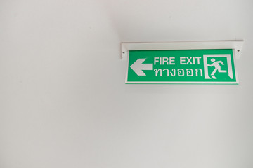 Label of fire exit on ceiling,bright neon