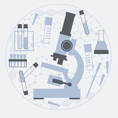 Laboratory, microscope, test tubes. Vector Illustration