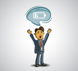 Businessman with low battery on white background . vector
