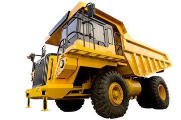 Big yellow mining truck on white background with clipping path