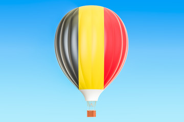 Hot air balloon with Belgian flag, 3D rendering