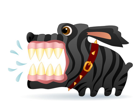 Very angry black dog. Cartoon character. Vector Image.