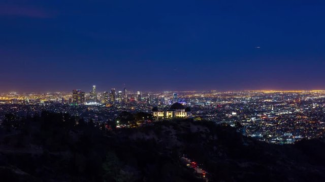 Los Angeles and Griffith Observatory Day to Night Sunset Timelapse