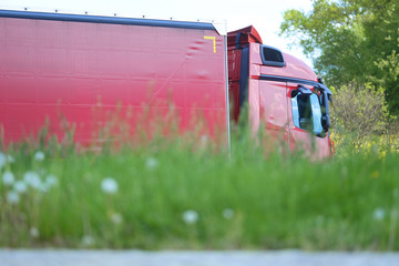 Germany - May, 18, 2017: Truck on a parking near a highway in Germany