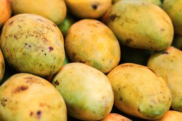selective focus shot,fresh mangoes in the market
