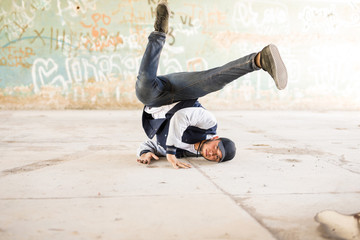 Breakdancer doing a headstand