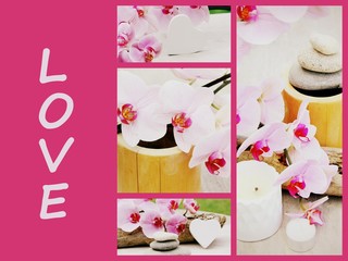 love sur composition rose d'orchidée et coeur,galet,
concept