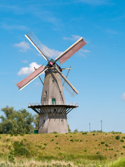 Windmill and rampart of fortified town Woudrichem, Netherlands