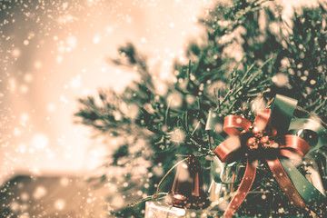 Christmas tree and Christmas decorations with snow vintage style