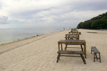 Fototapeta na wymiar One of the Beach seating area at Gili Trawangan Indonesia to enjoy the sunset.