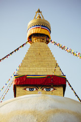 Boundhanath stupa eyes, Kathmandu, Nepal.