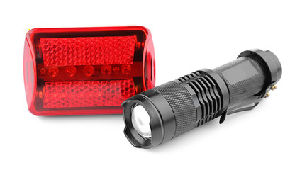 Safety lights for bicycle on white background