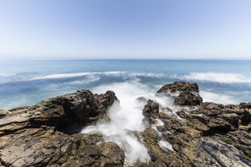 Tidal pool with motion blur water at Abalone Cove Shoreline Park in Southern California.