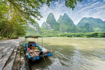 Wandcirkels plexiglas Bamboo rafting in Li River, Guilin - Yangshou China © xiaoliangge