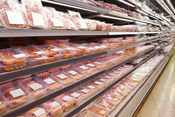 Fresh meat products in butcher shop