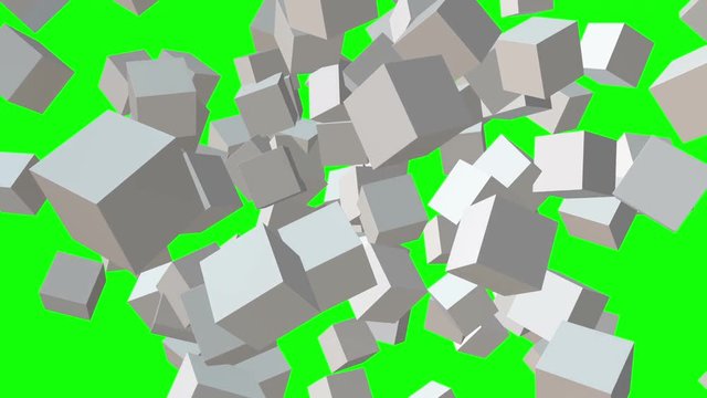 Cubes block. Assembling Big Data concept. Teamwork Business. 3D render HD footage. Green screen chromo key.