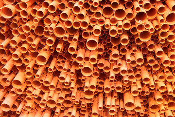PVC pipes stacked in construction site