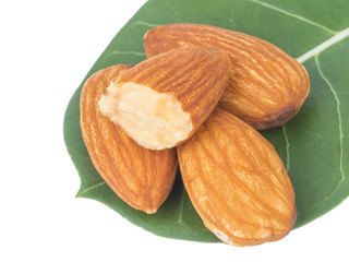 close up shot of almond on white background