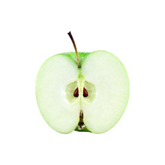 Green apple slice isolated on white background. Slice of green apple with clipping path