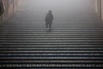 Italy Sicily  Caltagirone - Typical alley -  on the island of Sicily, southern Italy, The city is a production center of pottery, particularly maiolica and terra-cotta wares.