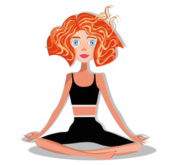 vector illustration with a young woman practicing yoga 
