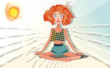 vector illustration with a young woman practicing yoga