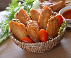 fried chicken wing on basket