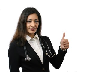 Attractive smart confident doctor wearing a suit an stethescope