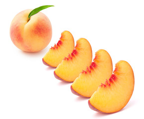 peach with four slice isolated on white background