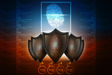 3d illustration Security concept - shield on digital code background