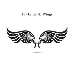 H-letter sign and angel wings.Monogram wing logo mockup.Classic emblem.Elegant dynamic alphabet letters with wings.Creative design element.Corporate branding identity.Flat web design wings icon.