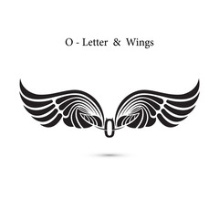 O-letter sign and angel wings.Monogram wing logo mockup.Classic emblem.Elegant dynamic alphabet letters with wings.Creative design element.Corporate branding identity.Flat web design wings icon.
