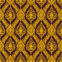 Thai floral motif of the figure of deva, seamless background.
