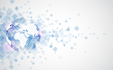 Abstract digital technology connection on Earth concept background, vector illustration