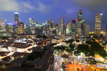 Singapore Financial District skyline at dusk