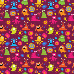 Naklejka premium Abstract floral seamless background with monsters and patterns